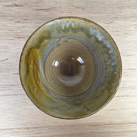 Ceramic Hand Thrown Studio Art Pottery Bowl Blue Gray Brown Artist Signed 9.25" - Picture 4 of 12